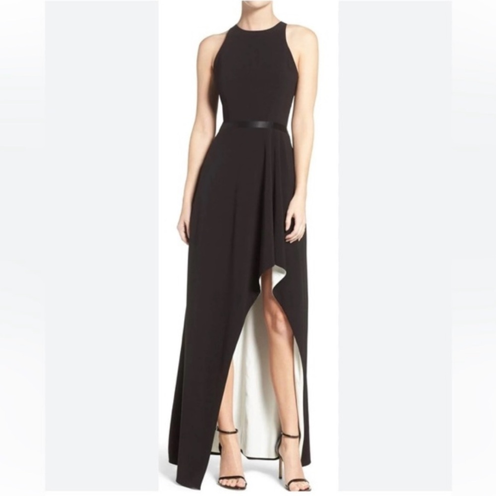Halston Heritage Black Sheath Dress with Halter Neckline
